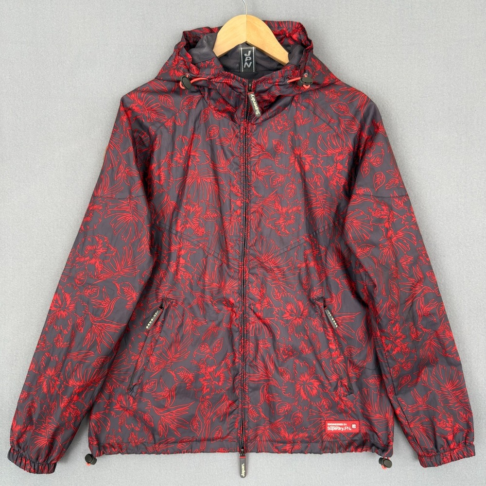 Superdry Original Windcagoule Japan Gray Red Floral Jacket Men's L Windbreaker